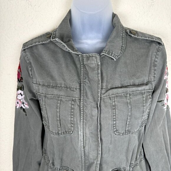 A new day Women XS Green Floral Embroidered Military Jacket Gorpcore Boho Hippie - Picture 2 of 12